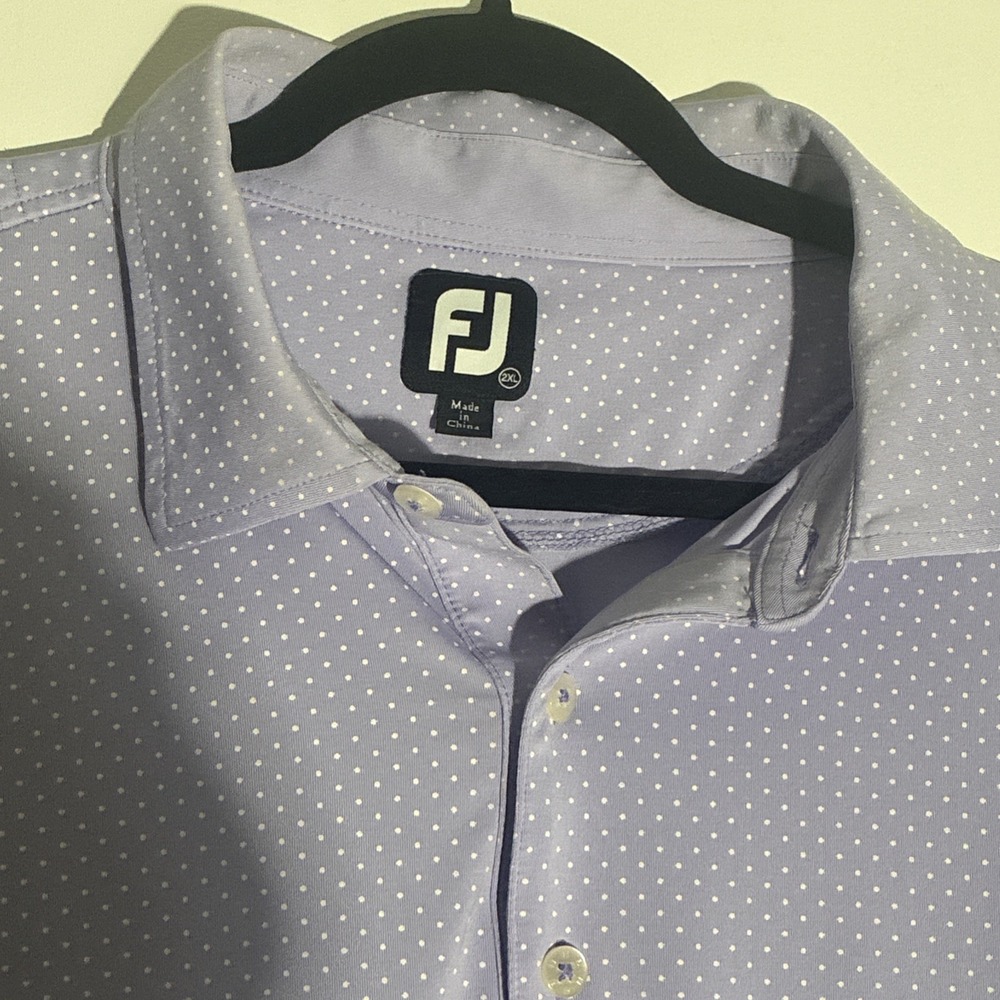 FootJoy Men's 2XL Blue Polka Dot Polo Shirt Performance Stretch Golf - Picture 3 of 7